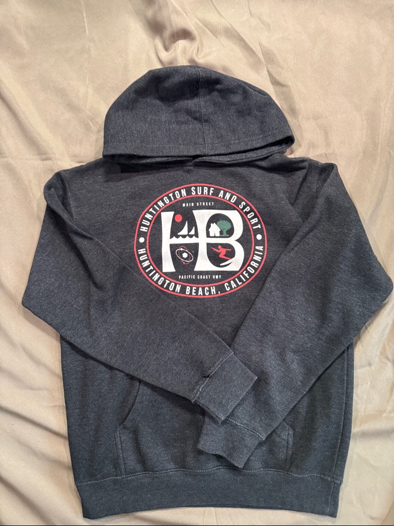 Huntington Beach Surf Graphic Pullover Hoodie - Dark Gray Kids Large
